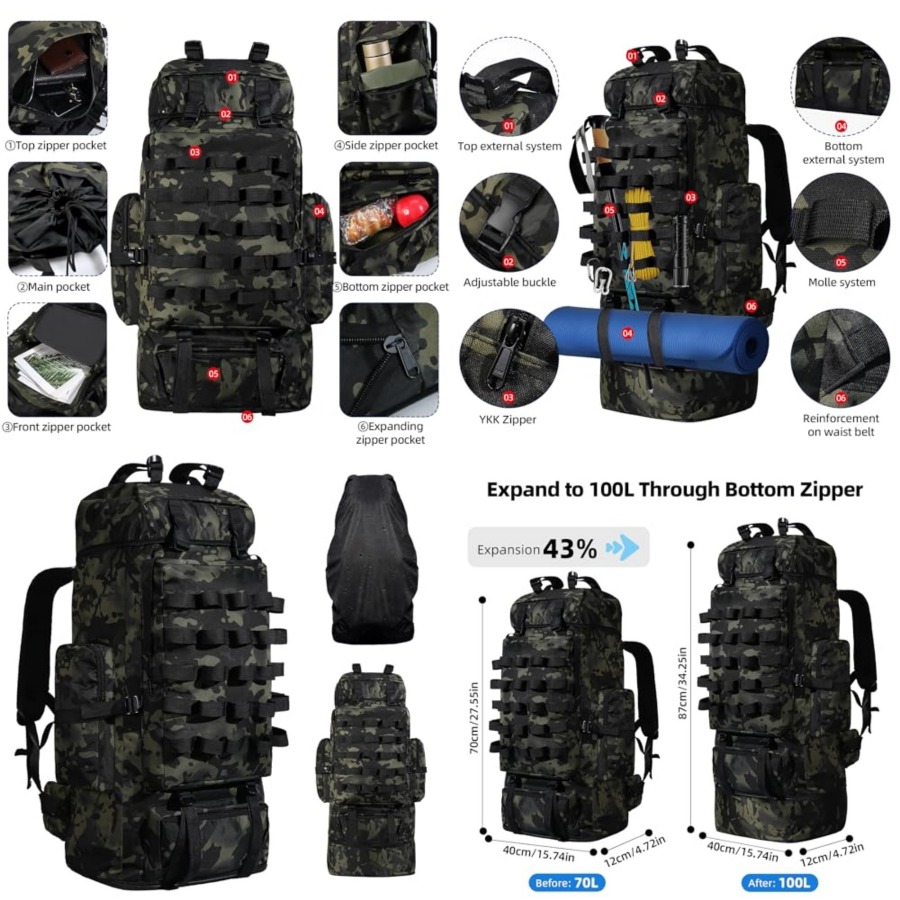 70L/100L Camping Hiking Backpa - Hiking Backpack Waterproof incelemesi ve fiyatı