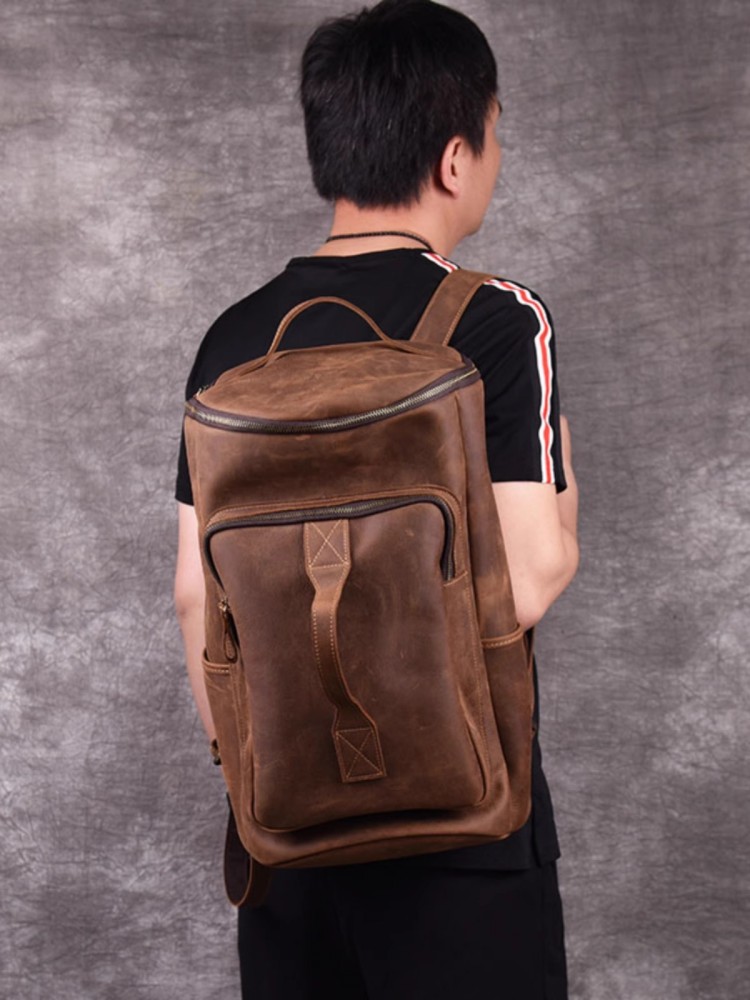 Handmade Mens Large Capacity T - Leather Backpack Vintage incelemesi ve fiyatı