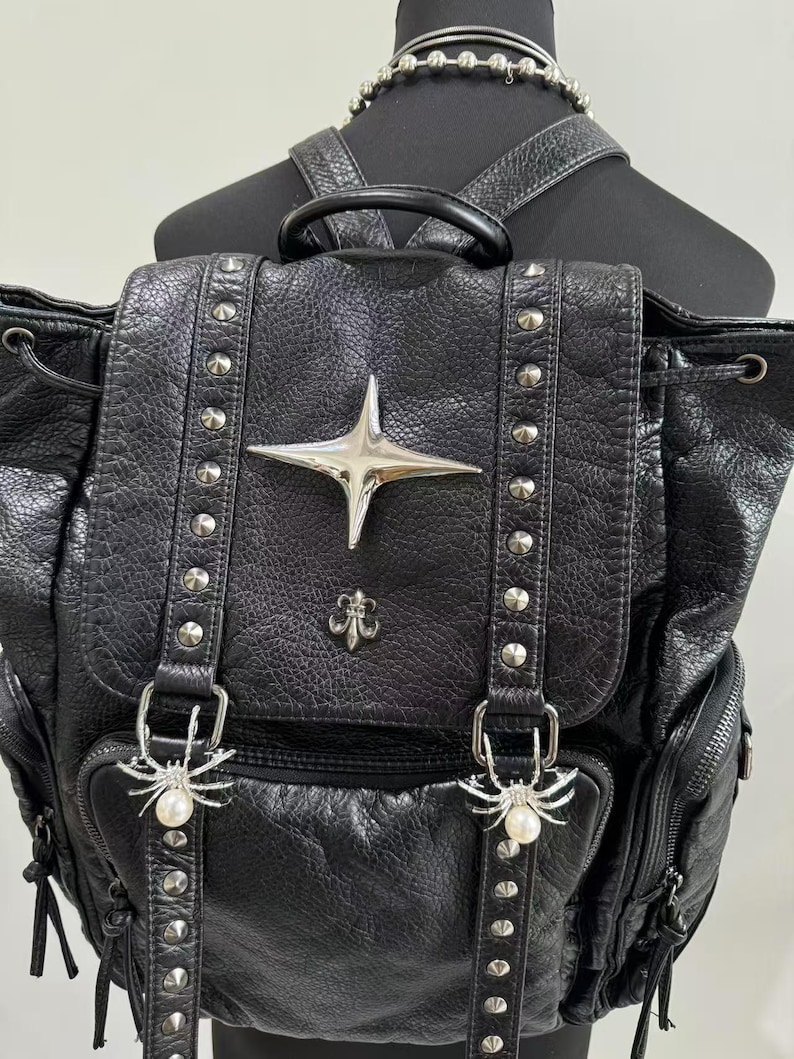 Gothic Punk PU Leather Shoulde - Leather Backpack Vintage incelemesi ve fiyatı